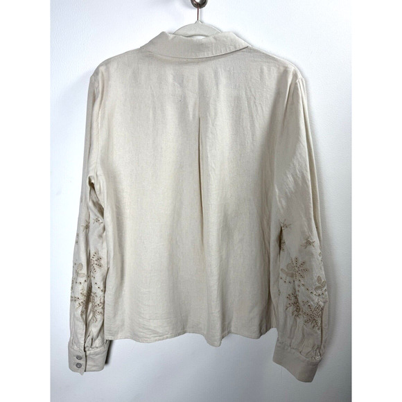 Tahari Linen Blend Top Bohemian Hippie Hipster Classy Cottagecore Peasant Chic M - Picture 5 of 6